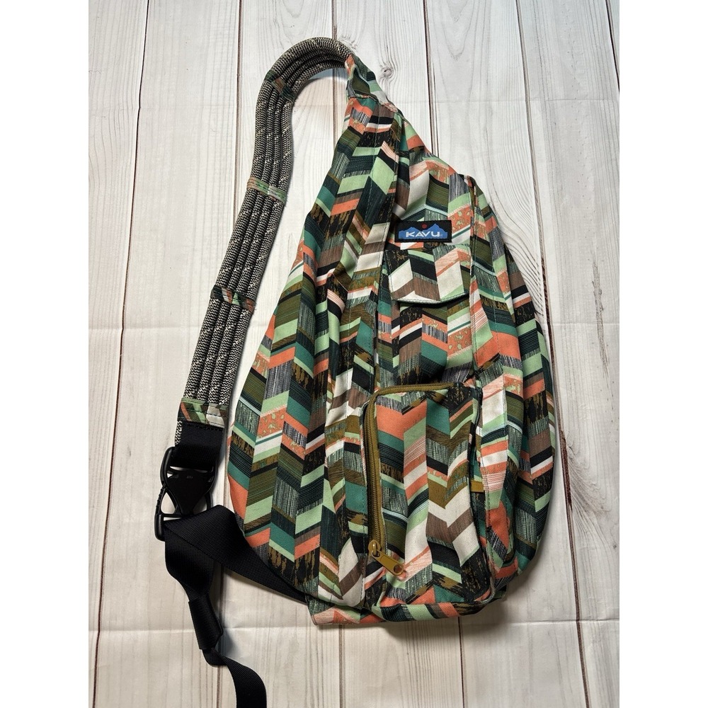 Women's Kavu Original Rope Sling Bag Vibrant Chevron Pattern Coastal Blocks